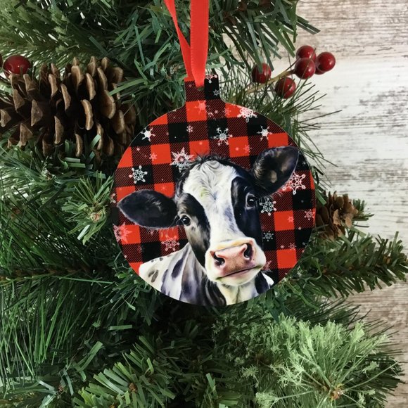 Black and White Dairy Cow Christmas Ornament Double Sided - Picture 2 of 7